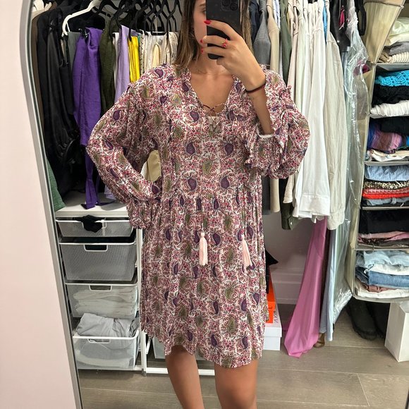 Sacks bohemian print long sleeve dress, size 0, used once - Picture 1 of 7